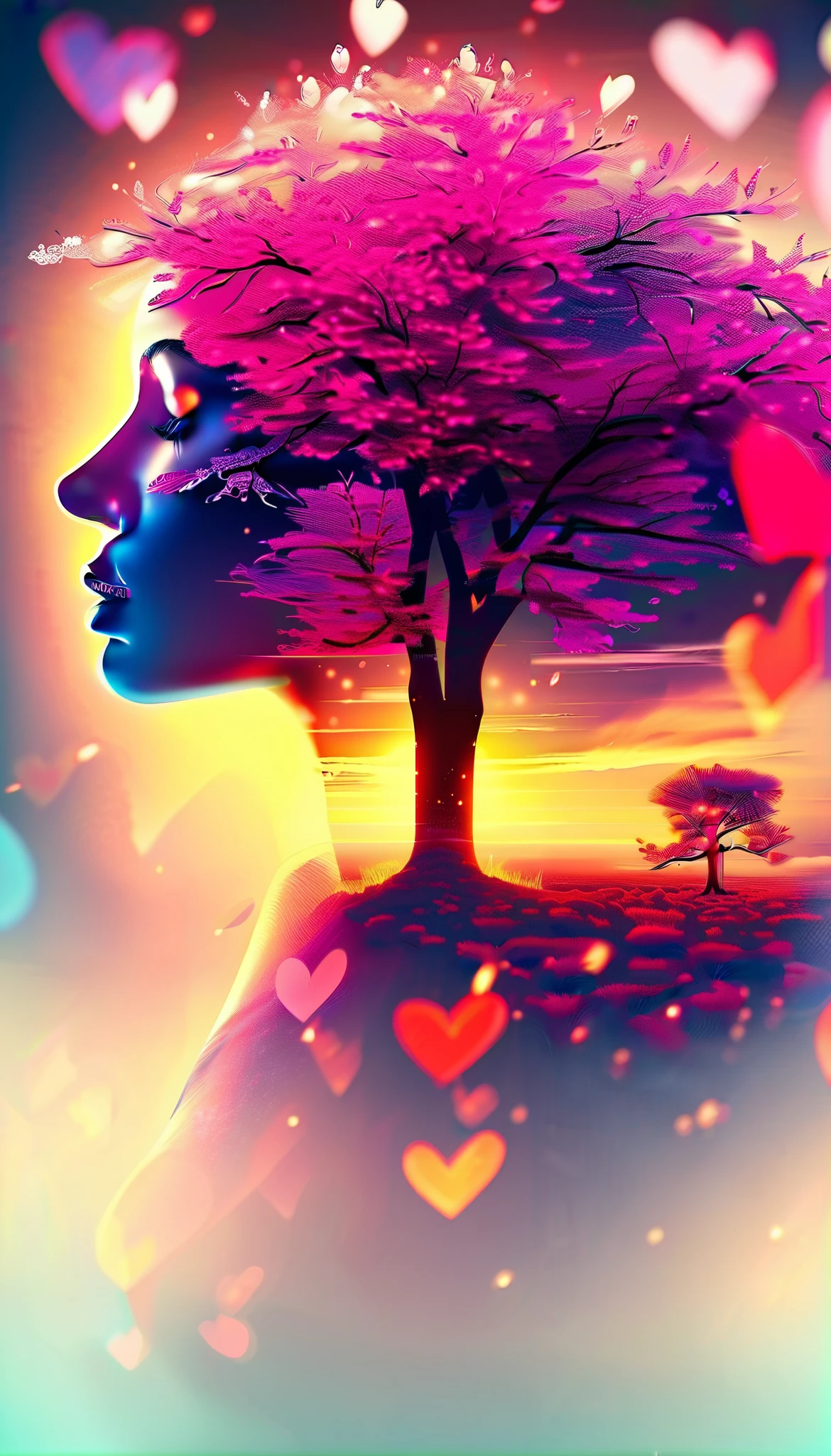Illuminated portal, Heart,  double exposure, 4K, Extreme Details, major, Realism, Photorealistic, HDR, studio lighting,  sharp focus ,  based on physical rendering , Vivid colors, Bokeh, Dream landscape , fantasy,  ultra-detailed , Very High Resolution,  Master Level