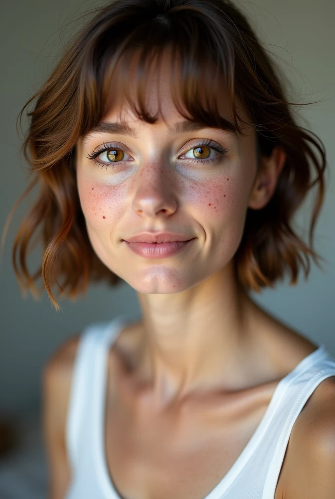 (masterpiece), (extremely intricate:1.3), (realistic), (((portrait, closeup)), joyful, smiling) short curly Ginger barbie girl, cleargreen eyes, leaning forward, loose blue knit sweatshirt off shoulder, bedroom, bed, bokeh, freckles:0.4, dimple:1.2, (((tanned skin))), medium breasts, upper body, indoor, intense sunlight, professional photograph of a stunning woman detailed, (sharp focus, dramatic, award winning, cinematic lighting, volumetrics dtx, (film grain, blurry background, blurry foreground, bokeh, depth of field, sunset, interaction), 8K