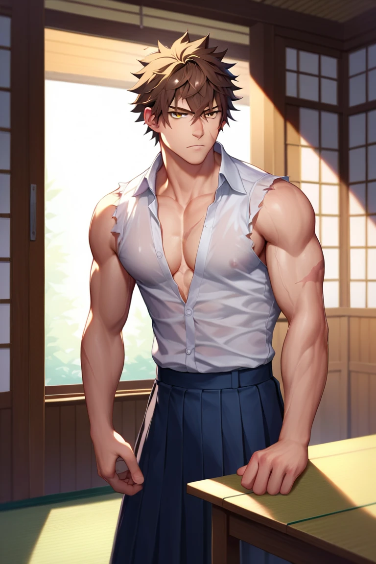 Beuatiful anime,handsome guy,muscle,abdominal muscles,sports student,teacher,in the classroom,teaching,(like),open clothes,collar,wolf ears,露出muscle,Handsome,handsome guy,blush,(unbuttoned pants),take off his pants,huge protrusion,and(Covered in sweat),For the audience,look at me,Pull down your pants with your hands,wolf ears,脖子上戴着collar,male,性欲male,Let him wear no clothes,