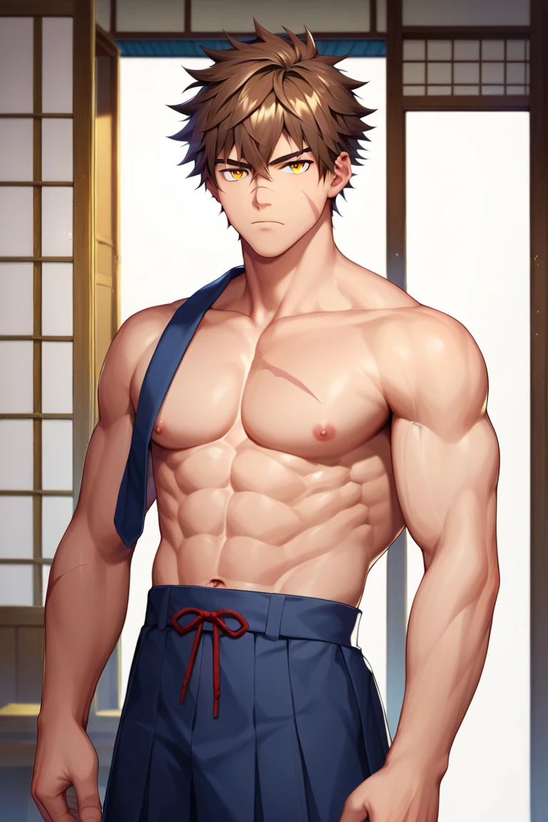 Anime male, Pacific broad shoulders, abs, big back, inverted triangle body, robust, antique, chinoiserie, peach blossom eyes