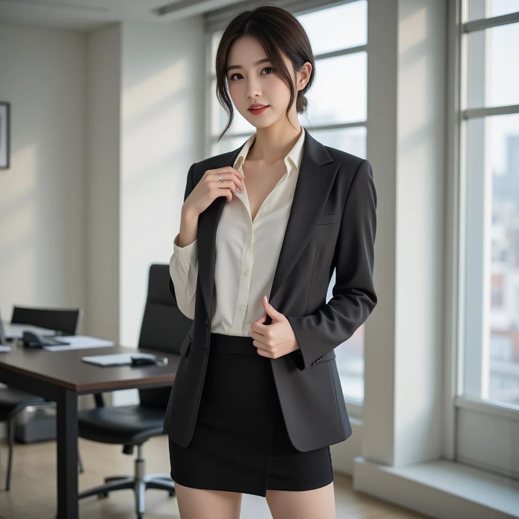 8k, RAW Portrait (Japanese women),masterpiece、Photorealistic:1.2、Realistic, Ultra-high resolution, Highest quality, Real Life Photos ,( in the evening :1.1), ((((1 female:1.5)))), (((Two girls showing off their panties In the room)))、(Cute Face:1.3)、Japanese women,((office lady))、((本物のoffice lady))、((business art:1.6))、 Short Hairstyles,、In the room、 、big, beautiful, beautiful目, Black Hair,(Written boundary depth:1.3)、 ((Dark brown eyes:1.2))、(Realistic skin texture:1.3)、(Immersive atmosphere:0.8、Chiaroscuro:1.2) 、((Embarrassed look:1.4))、((Red cheeks:1.3))、((From belowの天井:1.2))、(smile:0.7)、((She's wearing tiny silk panties))、((Panty shot))、((A woman rolling up her skirt))、((From below:1.48))、((Crotch close-up:1.52))、((Pants with emphasis on the photo))、the most beautiful woman in the world、the most beautiful woman in the world、((Spread your legs out to the side:1.4))、Large Breasts、Cleavage、Fair skin、Multiple moles、