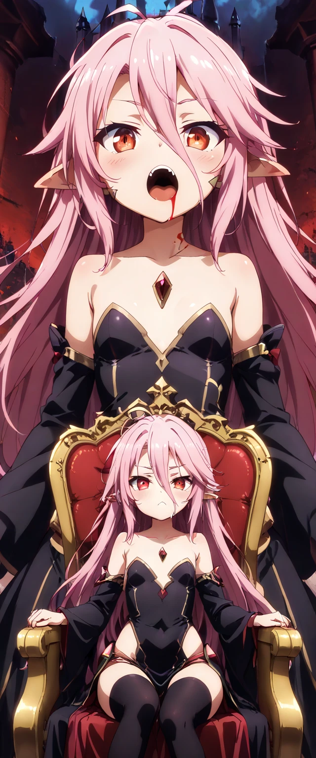 ((Highest quality)), ((masterpiece)), (detailed), （Perfect Face）、The beautiful and seductive woman is Lacus Clyne, the wife of the leader of the evil god cult, the saint of darkness, and has blue eyes, pink hair, medium-long hair, and a gorgeous and delicately detailed masochism.々An evil shrine maiden wearing a beautiful black evil shrine maiden outfit, an evil shrine maiden necklace, evil accessories, a gorgeous evil shrine maiden head chain tiara, and an engagement ring.、The woman is the wife of a middle-aged, bearded cult leader who is revered by a mysterious cult of evil gods.、A loving couple is worshipped by a mysterious cult leader dressed in the luxurious clothing of a cult leader of an evil god, and is loved and caressed all over the body by the cult leader at the altar of the cult of an evil god.