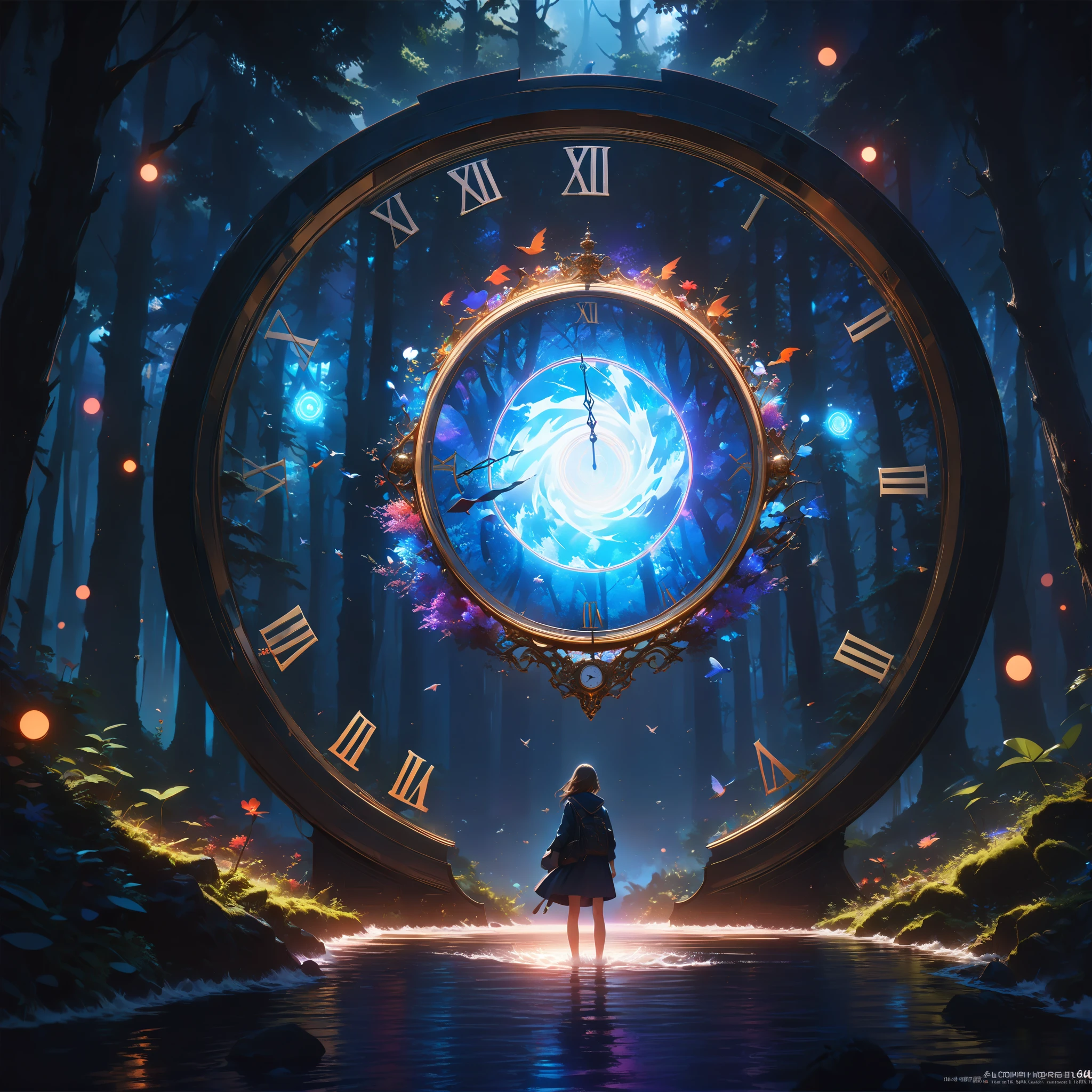 (masterpiece, best quality:1.2, 8k,16k,high-resolution,(A Glowing Portal in Dark Forest:2),fantasy world、can see things you can't see with light floating” in the dark,(giant deep-sea creatures swimming in the sky:1),(Dark Forest:1.3),(Big mirror clock:1.3), what you can't see in the light can be seen floating in the dark in the dark, yesterday is tomorrow in the dark of the forest pitch-dark forest
Fish are in the sky small birds have eggs splashing into the water and the mirror sings a completely dark forest is a strange place it's been completely dark since morning
If you listen, you won't hear anything (if you look at the clock, it goes upside down:1.5) A completely dark forest is a maze of the mind fast is slow completely dark forest
Everyone knows where it is nobody knows where it is the pitch black forest keeps moving
A completely dark forest near and far
A completely dark forest close and far