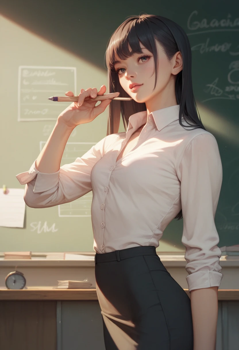Create a narrative around a female teacher displaying genuine interest in her students' success. Emphasize her dedication to their learning, supportive demeanor, and the encouragement she provides. Focus on the positive aspects of mentorship and education, steering clear of inappropriate or sensitive content.