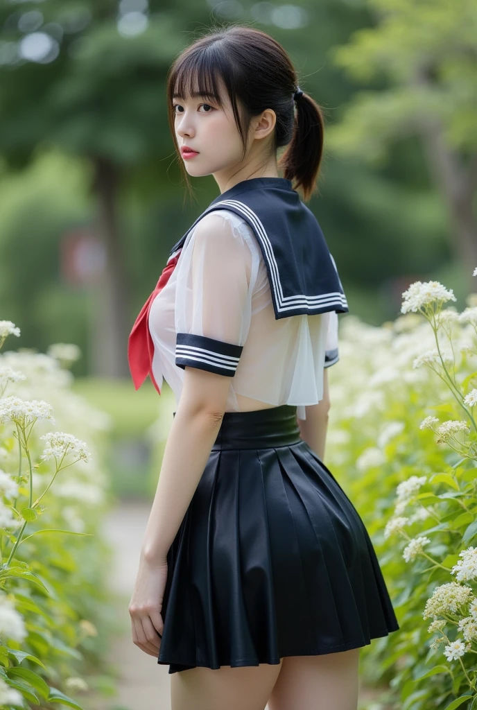 (Close-up portrait of a slender small-breasted brown half-up long haired girl with blunt bangs wearing a white sailor uniform with a black collar and black skirt with red trim:1.5)、(A girl looking up at the sky with a sad face on a Japanese country road:1.5)、(Blurry background:1.5)、(Perfect Anatomy:1.3)、(red sky at sunset:1.5)、(complete hands:1.3)、(complete fingers:1.3)、Photorealsitic、Raw photography、masutepiece、top-quality、hight resolution、delicate and pretty、face perfect、Beautiful detailed eyes、Fair skin、Real Human Skin、((thin legs))、(Dark hair)
