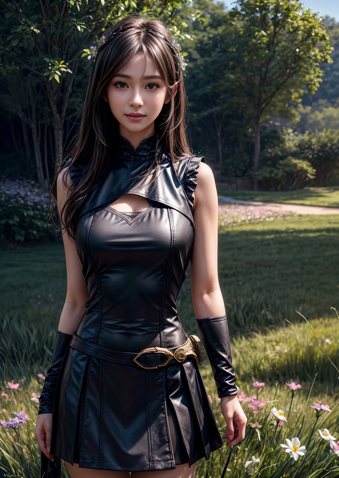 (Realistic, photo-Realistic:1.37),(8k, RAW Photos, Highest quality, masterpiece:1.2), cute, Ultra-detailed, 超High resolution, Kodak Vision Color, Filmed with an Arricam LT camera,Highest quality, sexy、Nipples are visible、Cleavage、Lively, 8K, High resolution, 1 girl, Escape, (Professional Lighting), (Portraiture:0.6), Moss-covered Japanese garden、bamboo forest、bamboo forestの中を駆け抜ける、moonlight、Japan House、Ninja House、ponytail、Black Hair, (Medium Hair),21 years old、slender、With an evil smile、With a shuriken、Japanese,Medium Hair、(RAW shooting, Photorealistic:1.5, 8k, Highest quality, masterpiece, 超High resolution), Ninja with weapon in hand, Slim female ninja holding a sharp dagger:1.3, Fight:1.2, beautifully、aesthetic, キュートでsexyな美女, Perfect Style:1.2, Wear an exquisite ring, Fair skin, Very beautiful face, A faint smile, (Wearing a turtleneck ninja outfit), Cowboy Shot, No mask, ninjitsu pose, Neon Light, ninjitsu style, Magic Light, Chakra Light, aura