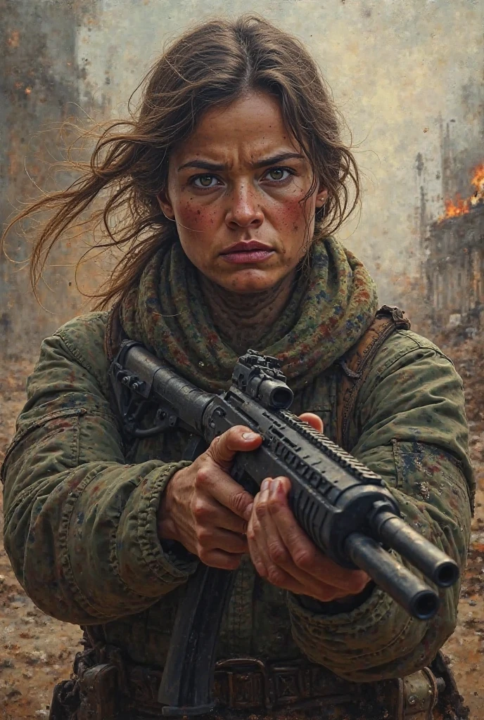 polina,brown hair,twin braids,brown eyes,lips,
green uniform,
sitting,cleavage,
battlefield,bunker,
(insanely detailed, beautiful detailed face, masterpiece, best quality)solo,<lora:polina:0.5>,
