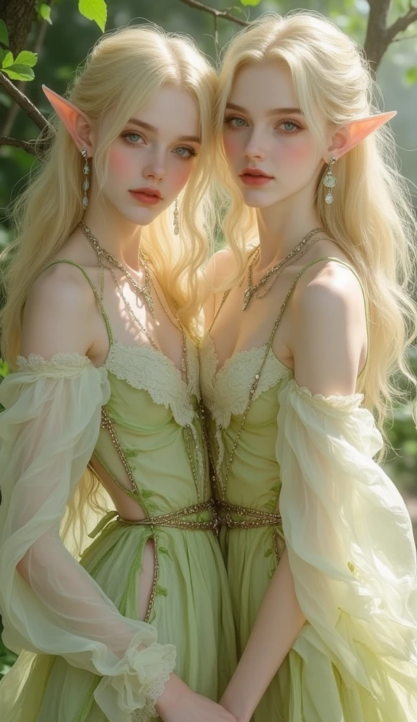 a female albino dragon furry with curly blonde hair, attractive, slender, beautiful, dark brown eyes, wearing a white Victorian dress with a neckline with yellow cords, enchanted forest setting with a castle