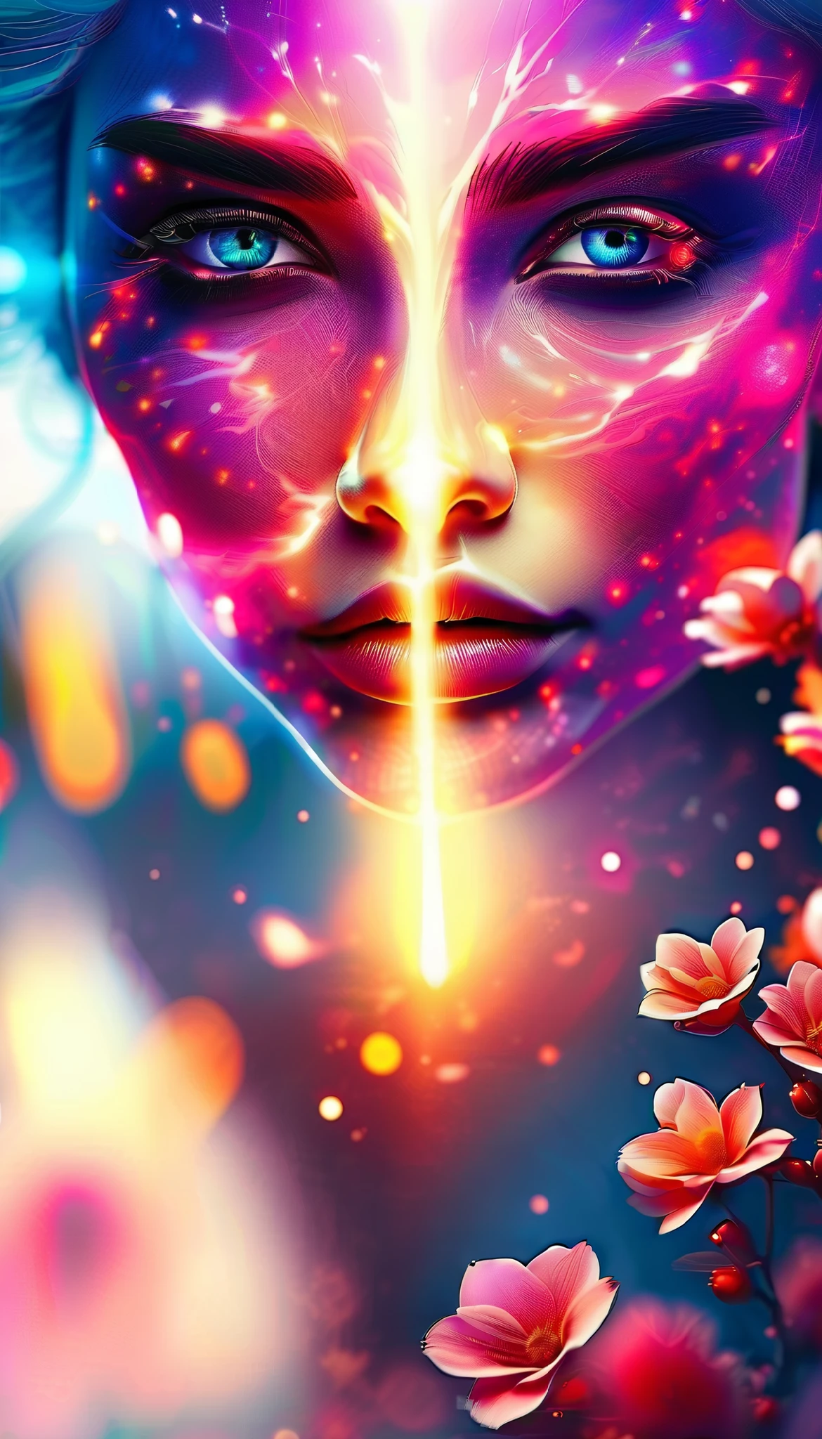 in style of Holography , portrait,A pair of beautiful eyes is a glowing portal, Heart, 《The Frozen Throne》The purple glimmer portal requires a trigger setting function, double exposure, 4K, Extreme Details, major, Realism, Photorealistic, HDR, studio lighting, sharp focus , based on physical rendering , Vivid colors, Bokeh, Dream landscape , fantasy, ultra-detailed , Very High Resolution, Master Level