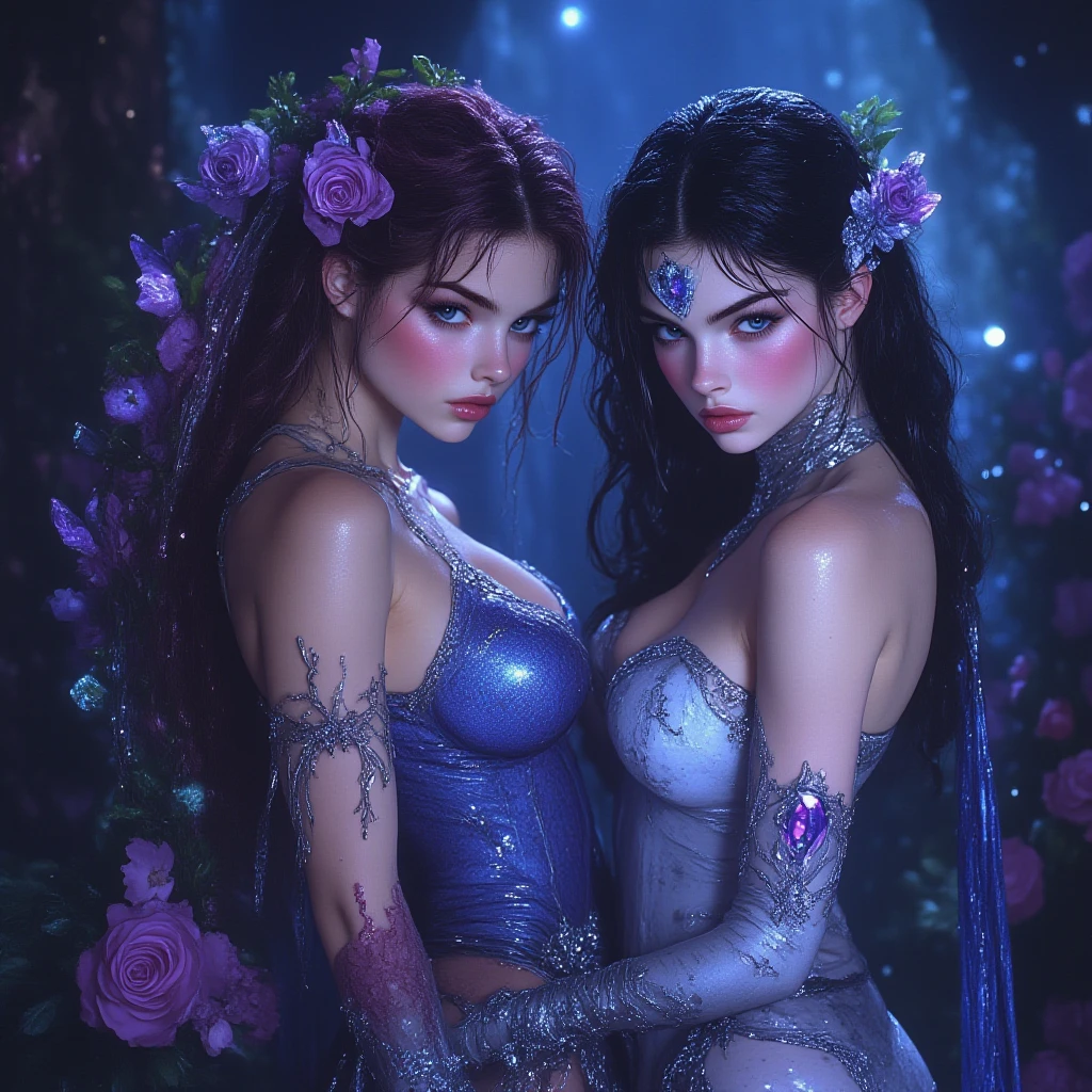 (Two beautiful age italian girls:1.6), Close friends, (They are hugging each other:1.2), Kiss her cheek or chest,(Detailed iridescent bodysuit with beautiful fractal or marble design:1.5)Incredible and spectacular scenes, ((High quality)), ((Detailed)), ((Fantasy)), Blue Plasma Brain, Green Plasma Body, Vulgarity, beutiful breast, (Open legs:1.4), obscenity, (Lewd smile:1.2), coarse, Obscene, mean, (raunchy:1.2), (Immoral:1.2), Lachish, (small breasts with beautiful raised pink areolas,:1.5), (Cameltoe), (Expression of ecstasy:1.2), Photorealistic, Official art, unity 8k wall paper, 8K Portrait, Best Quality, Very high resolution, (Incredibly beautiful nature background:1.6), (18 years old:1.5), (Sexy and glamorous:1.1), (A coquettish expression:1.6), (seductively smiling:1.6), (Full body), (erotic posing:1.5), Beautiful seductive face, Portrait, (Thick eyebrows:1.5), (Big purple eyes:1.2), Beautiful eyes with fine symmetry, (Ultra detailed eyes:1.4), (High resolution eyes:1.1), Intimate face, (ultra detailed skin texture:1.4), White skin, pale skin, Perfect Anatomy, Thin, (Beautiful toned body:1.1), Hair Bow, (Moist skin:1.1), full of sweat, No makeup, dark circles, Good anatomy, Focus Face, good-looking, (Emilia Clark:0.6) (Emma watson:0.3),(Jennifer Connelly:0.4), (sensual face:1.5), Elegant face, Nice, Dolce, Blurry back((looks up)), ((Looking down)), (Around her neck is a simple necklace of exquisite workmanship), (Bioluminescence with brilliant brilliance:1.3), (Use fancy flame magic:1.2), (Swirling flames), The Great Temple of the Devil, The Devil's Grand Shrine, great temple, great cathedral, temple ruins, detached temple, (Luminous magic circle), Ruins of an ancient castle, Shining majestic cloud masses and sky, lightning bolt, Epic Realistic, Faded, Art Book, (Greg Rutkowski:0.8), (teal and orange:0.4), (Art Station:1.5), Cinematic, ((Neutral colors)), (nffsw:1.5), (Muted colors:1.2), Hyper Detailed, Dramatic light, (Intricate details:1.1), Complex bac
