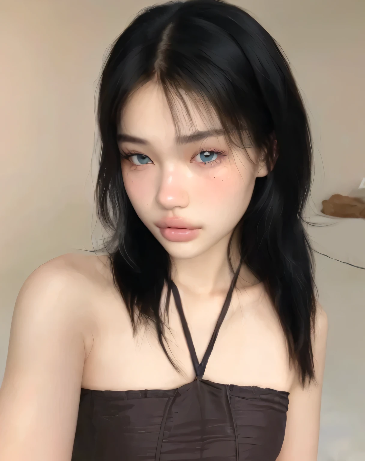 masterpiece, hinata\(boruto\), 1girl, mature women, (((beautiful santin drees with spaghetti strap top))), (((Selfie))), (((Close-up photo))), (((cleavage))), (((Closed Clothing))), (((big breasts))), (((big round breasts))), (((round breasts))), (((extremely heavy breasts))), (((Colossal tits))), (((heavy breasts))), (((plump breasts))), (((perfect breasts))), (((beach))), (shy face), detailed lips, beautiful face, blush, (pink lips), (((long hair))), white eyes, gentle gaze, smile, super realistic, detailed, realistic face and body, realistic hair, realistic eyes, realistic nose, realistic lips, seductive pose, (((straight bangs))), (dark blue hair), 28 year old girl