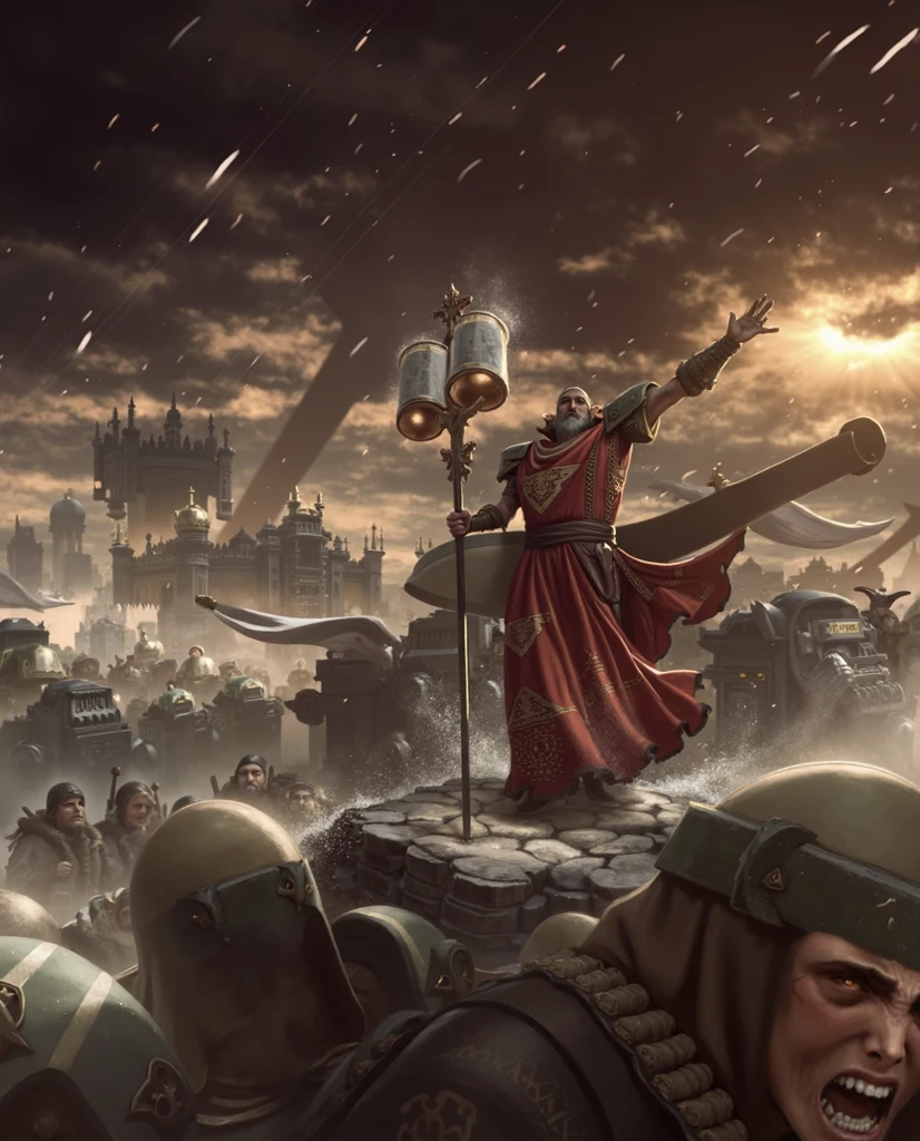 An oil painting, Falling from the sky, breathtaking masterpiece, vivid, Caravaggio, 8K,Angelic,A lot of people,Fallen Angel,Duel Night Battle Angels vs Humans Multiplayer,9 people
