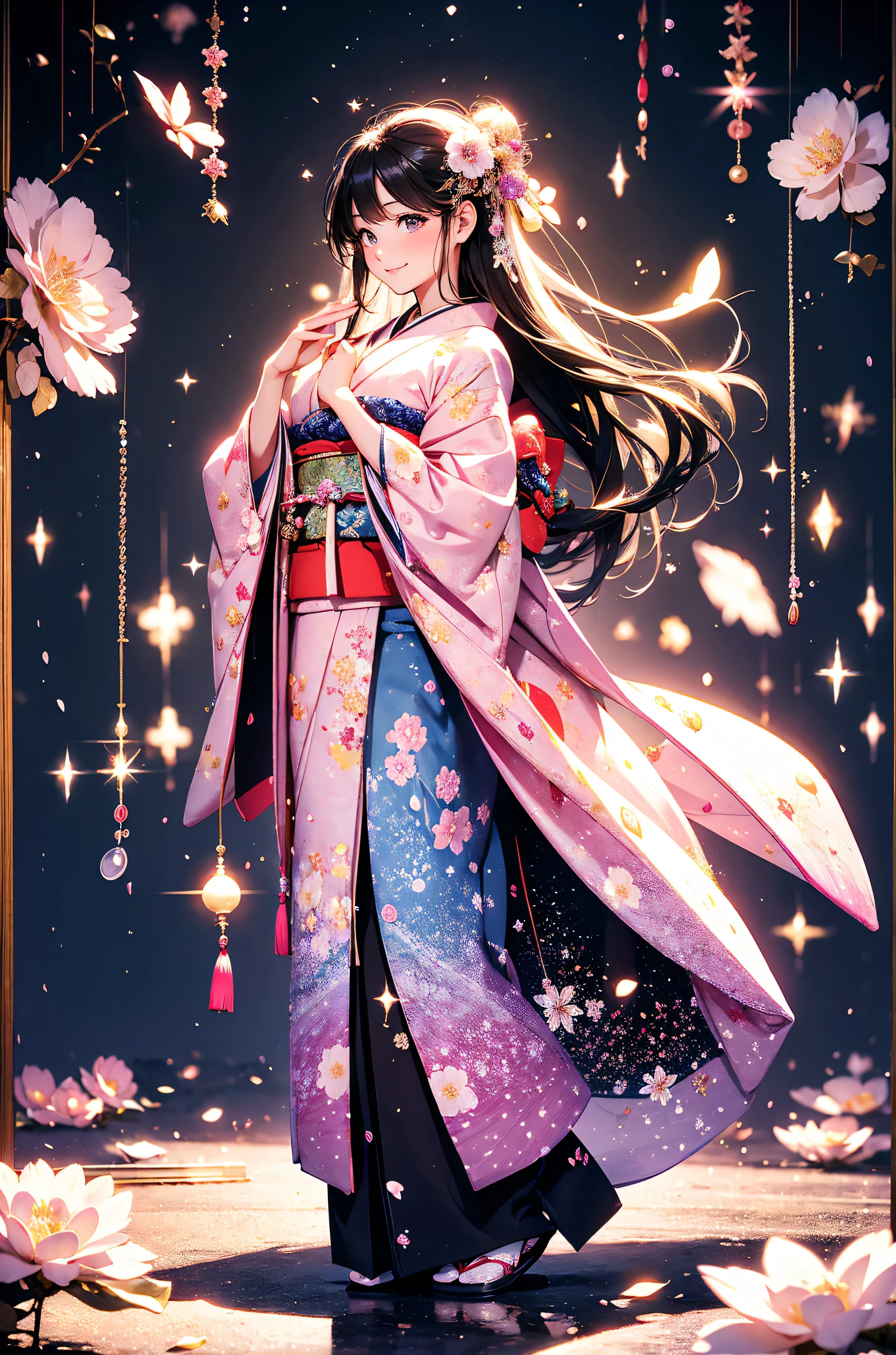 Best Quality mystical 、doll' s Festival !dynamic、 Bold Composition (cowboy shot) Japanese anime character design Japanese aristocrat 1 WOMAN smile!smile! gentle gaze , beautiful eyes 、、Chest 130 Beautiful、 Heian period Japanese Culture music Healing Simple Composition Heian Kyoto Palace cherry blossoms flower、 beautiful beautiful nature、Beautiful Japanese Scenery in the Background
simple Beautiful Sparkle 、long black hair、(( dance))、Strongest Beautiful Decoration Japanese Kimono、 Relaxed Atmosphere 、 petals、 Beautiful Young Body 、 stretch your legs、Beautiful sparkle, high definition depiction , realistic fantasy beautiful illuminated light、 Romanticism ,,