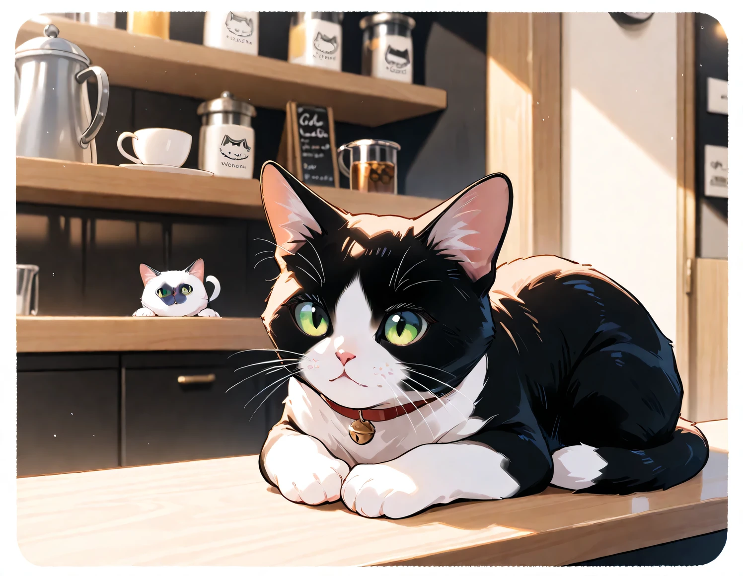 (masterpiece), (best quality), (ultra-detailed), cat cafe, cat focus,drinking cat, no human