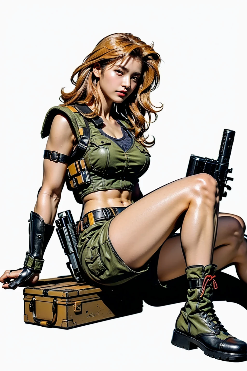 pretty female werewolf, brown hair, bright yellow eyes, muscular body, light makeup above the eyes,
Using military clothes, sfw, holding a handgun, close portrait, realistic drawing