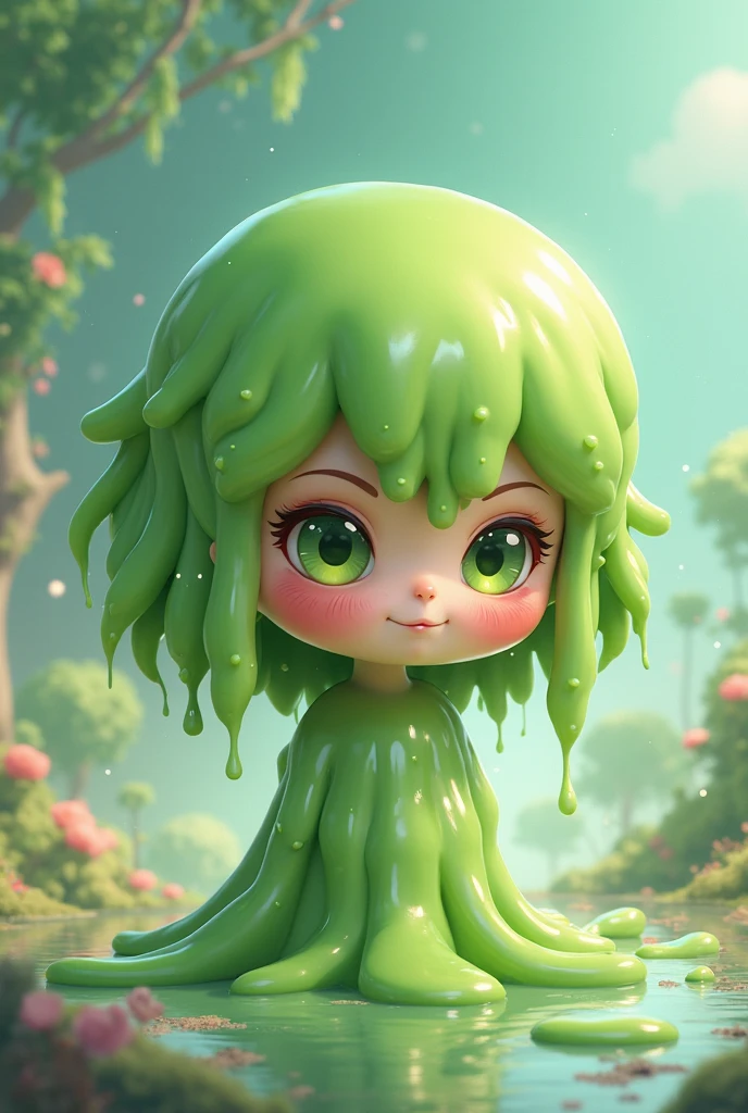 Slime, (monster girl), green slime with darker green, dripping with yellow ooze, clothed, masterpiece, best quality