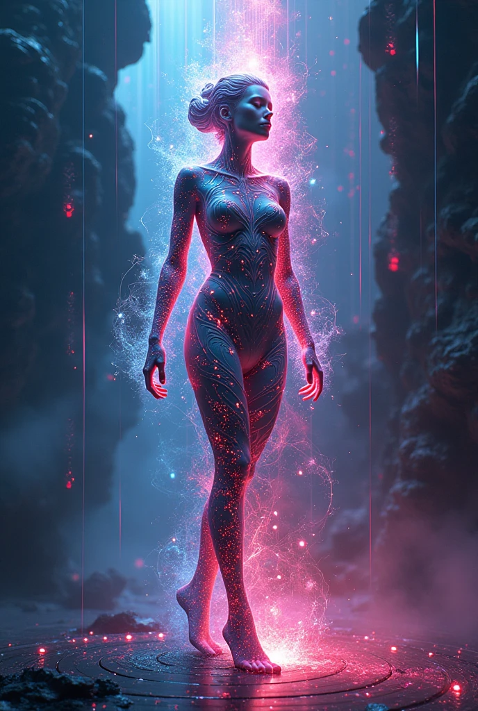 Colorful Abstract Art of Ink Forming a People, Lighting, Sub-Surface Scatterring, Glow, Award-winning Ink Art by Alberto Seveso, japanese anime, realistic, surreal, japanese goddess, neon colors,
