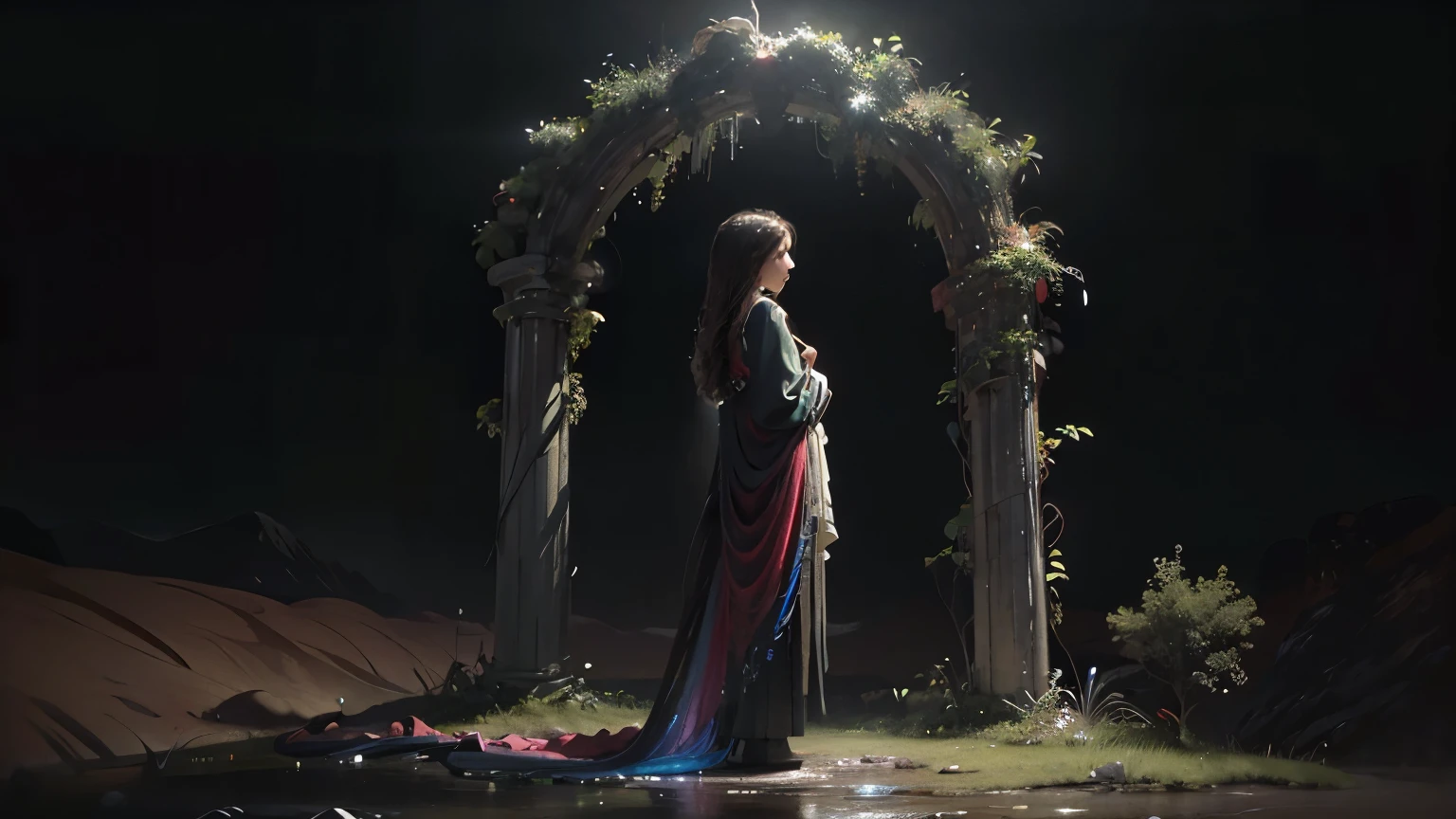 A breathtaking rainbow arch spanning over a vast, lush landscape, mystical and ethereal, (best quality,4k,8k,highres,masterpiece:1.2),ultra-detailed,(realistic,photorealistic,photo-realistic:1.37),HDR,UHD,studio lighting,ultra-fine painting,sharp focus,physically-based rendering,extreme detail description,professional,vivid colors,fantasy landscape,dramatic lighting,cinematic,atmospheric,surreal,dreamlike,magical realism,whimsical,impressionistic