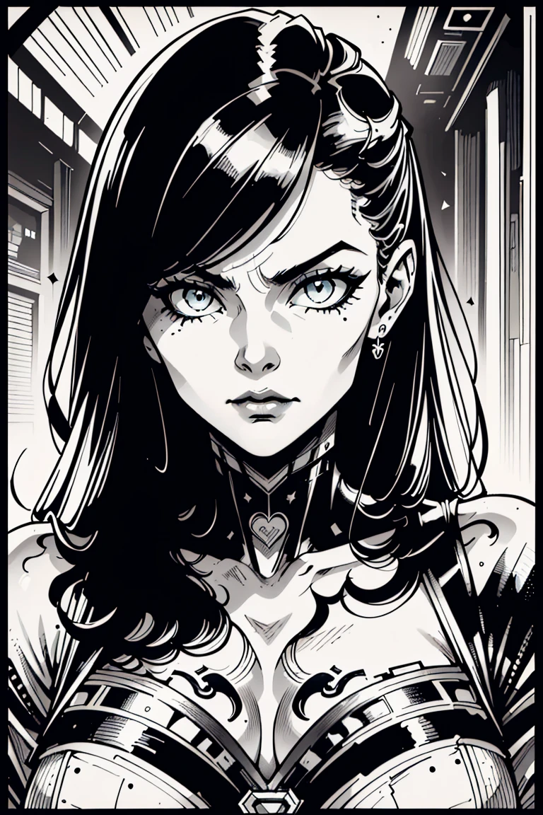 (Lola:Cartoon-000009:1.0),(black and white)、(Very high contrast:1.2)、(Ink Art_dark ink:1.2)、(vintage poster),1 girl comes in,cute,very detailed eyes,Extraordinarily detailed face,Very detailed hair,8K,resolution,Mafia female executive
