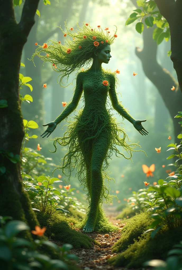 Make a girl made of plants, Flowers in nature, In the forest - SeaArt AI