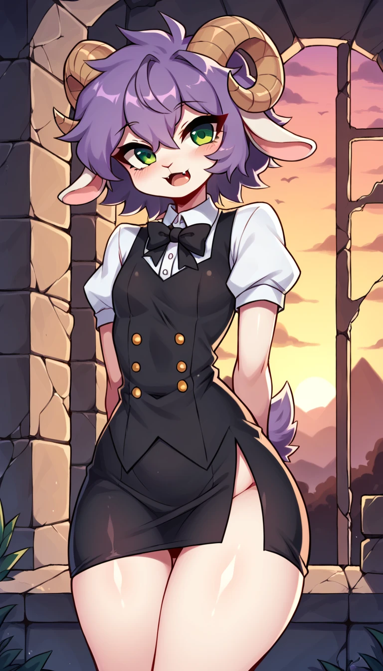 Best Quality, super detailed illustration, (1 boy:1.2), (furry deer:1.4) , The body is like a girl's, Short Hair Hair, Dressed as a butler, scarlet eyes, gloomy atmosphere, ,femboi, eye liner, Author: Bebebebebe, A fluffy, lipgloss, small waist, wide hips, Slim, the perfect body, DND Style, Burning eyes,