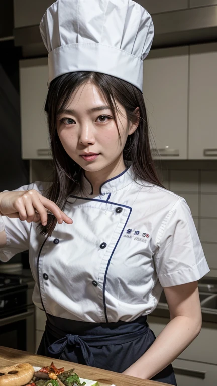 Japanese woman in her 30s,dressed as a Chinese chef,wearing a chef's white hat,1girl, Asian, vomiting cum,excessive cum,bukkake, cum out nose, cum explosion, cheek bulge, mouthfull of cum, cum in mouth, penispoke, penis on cheek, cheek squeeze, large penis, huge penis, black penis, brown penis, cumshot, cum dripping,cum inside mouth, cum dripping from mouth,,Guide around the kitchen of a Chinese restaurant,Recruiting members,