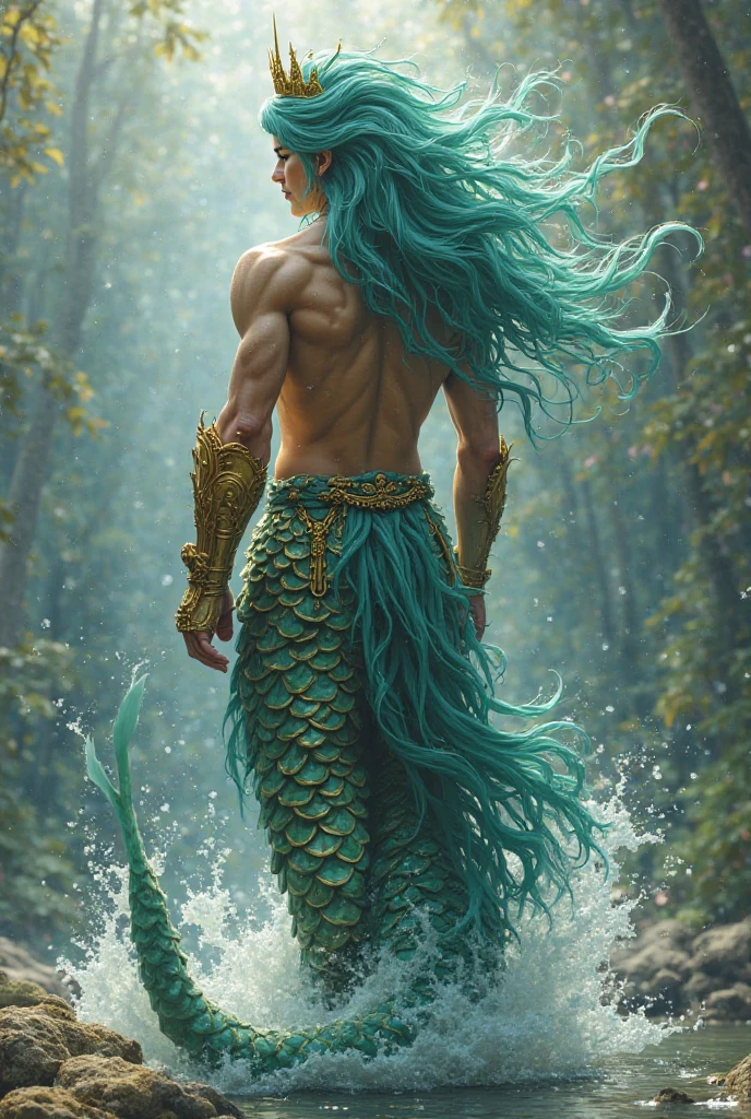 (masterpiece, best quality), 1boy, wearing micro thong, full mast, erect bulge, see-through thong , mushroom water world, wide angle, athletic body, male, iridescent skin, flat chest, silver eyes, green hair styled in spikes, determined expression, bioluminescent lighting, small waist, broad chest, big mane, slim scruffy, muscular , illustration, watercolor ink sketch, (best quality)), intricate detailed,solo, masterpiece, art by hermann nitsch, zdzislaw beksinski, dariusz zawadzki, giger, dragan bibin and l