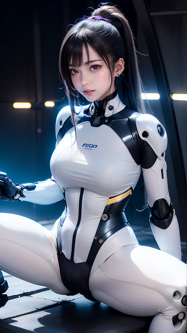 (masutepiece:1.3), High resolution, ultra-detailliert, the Extremely Detailed CG Unity 8K Wallpapers, Realistic, Photorealsitic, Raw photo, beautifull detailed face, pale skin, realistic glistening skin, Detailed Cloth Texture, detailed hair texture, Perfect body, Beautiful face, 准确, Anatomically correct, Highly detailed face and skin texture, Natural neck length, (beautiful hand air skin:1.2), thin legs, Thin feet,17 age 、thin waist、Big buttocks、thick thight、long beautiful legs、large full breasts, Voluptuous body shape,), Beautiful collarbone, (Purple hair、semi long hair:1.2), ((asymmetrical bangs:1.2)), (Cowboy Shot:1.2),
BREAK,
Detailed eyes, symmetrical eye, Light brown eyes, Double eyelids, Thin eyebrows, (Glossy lips:1.4), A smile:1.2),
Romper,
((front facing)), Combat Cyborashin body、weapons all over her body、Headset connected to a myriad of electrodes、((White bodysuit))、((tight fitted))、nffsw、Spread your arms and legs and restrain them to the wall、Under maintenance、(Mechanical joint:1.4)、((Limbs of the machine))、(Blood vessels connected to countless tubes)、((Vertebrae of a machine attached to the back))、((Mechanical cervical spine)Attached to the neck)Vibrator insertion、,vaginal,、Woman on top、((The robot arm rubs the breast from behind)))、(Robotic Hand Rubbing Breast :1.2)), Countless mechanical arms and tentacles touch the whole body、I was molested by a machine、 Tentacle , vaginal,front facing、Headset connected to a myriad of electrodes、Spread your hands from side to side、Stand with your crotch open、Stuck to the wall of the machine、When the hatch in the chest opens, You can see the mechs、srestrained、Tied up、Closed eyes、((Insert a tube into the crotch:1.3))、shot from front、Painful look、nffsw、Under maintenance、(Mechanical joint:1.4)、((Limbs of the machine))、(Blood vessels connected to countless tubes)、((Vertebrae of a machine attached to the back))、((Mechanical cervical spine)Attached to the neck))(Wires and cables attached to the head and body:1.5)、Oil is leaking from the crotch、Love Juice