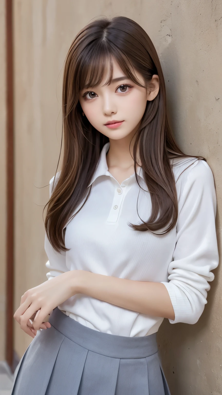A girl prefect body brown hair and he white skin pretty eyes are long brown hair  white shot shirt and short sitting on bed 