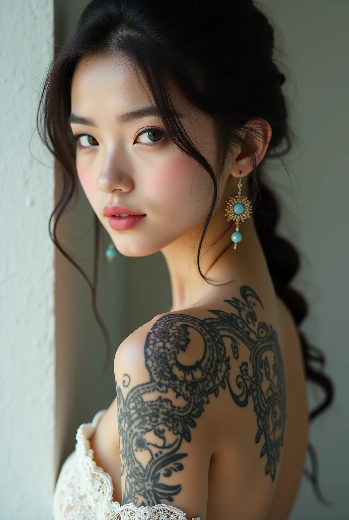 Detailed close-up tattoo of the entire back、Peony Flower Tattoo、woman、Detailed and intricate tattoos、Beautifully detailed tattoos、Highly detailed tattoo、realistic tattoos、Photorealisticなタトゥー、Super detailedなタトゥー、Exquisite tattoo、Perfect Tattoo、Beautifully crafted tattoos、Stunning Tattoos、Fascinating Tattoos、Elegant Tattoo、Graceful Tattoo、Fascinating Tattoos、Breathtaking tattoos、Impressive tattoos、Fascinating Tattoos、Portraiture、woman、美しいwoman、ゴージャスなwoman、魅力的なwoman、官能的なwoman、魅惑的なwoman、見事なwoman、魅惑的なwoman、Photorealistic、Super detailed、8k、highest quality、masterpiece、Cinematic lighting、Dramatic lighting、Chiaroscuro Lighting、Dramatic Shadows、Deep Shadow、Moody lighting