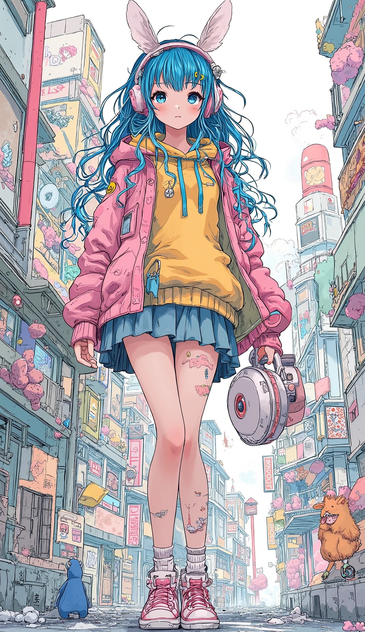 Alone、alone、girl、ultra detailed、pastel art、background is stark white、on3pi3c3styl3、ground、pastel collar、beauties、Big Breasts、adult、(Thor:1.8)