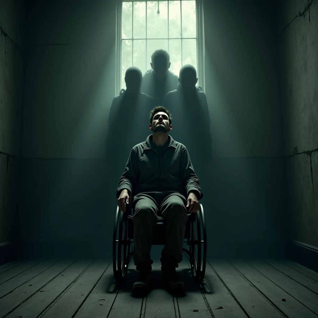 man TIED WITH TIES in a chair SUFFERING in the middle of the darkness and in an abandoned train station