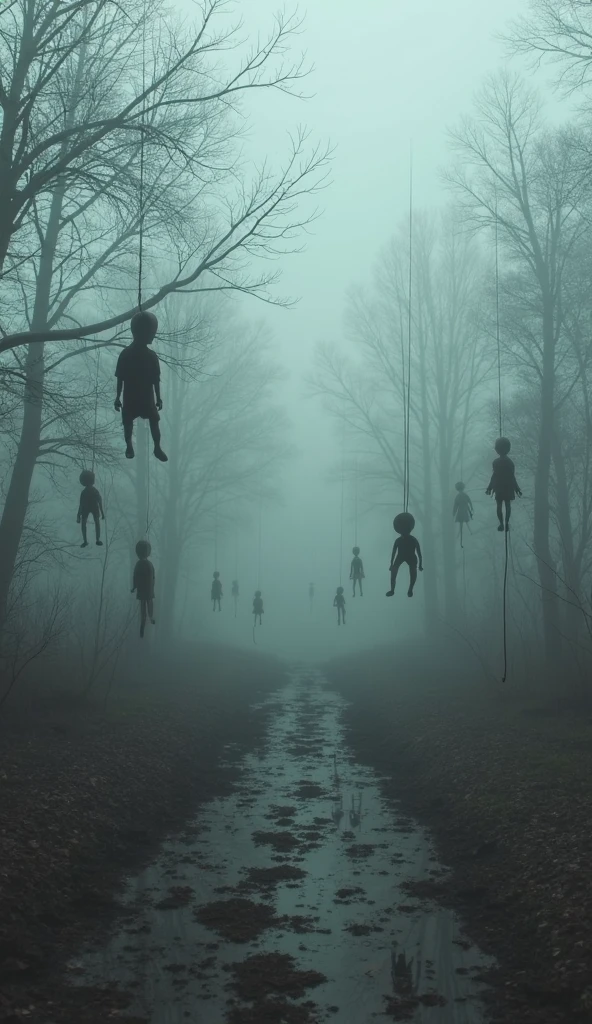 100 dolls hanging from trees and houses、Horror、Real