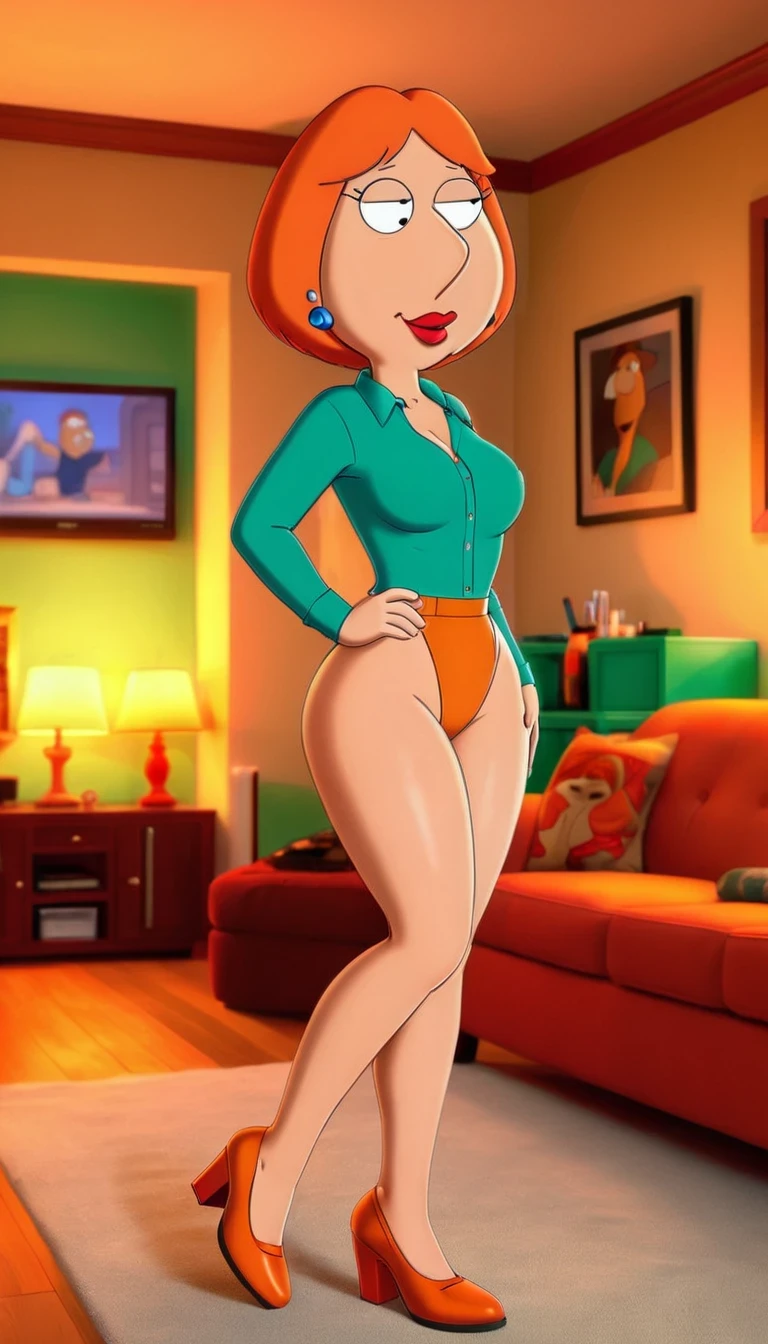 dextersmom, 1girl, mature female, wide hips, orange hair, black eyes, makeup, wearing bathing suit, bare shoulders, pool, (sittng ass on side of the pool), (nipple outlines under bathingsuit), slight smile, big breasts, big ass, thick thighs, wide hips, nude, cleavage, ((nsfw, nude, naked, spreading legs, sitting , bedroom, hairy pubic hair, view from front)),