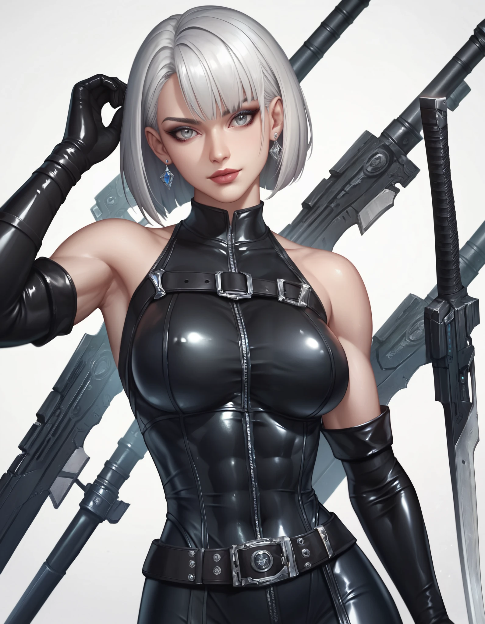 Warhammer 40k,Adepta sororita,girl,short white hair,blue eyes,beautiful,bimbo glossy lips, battle,big gun