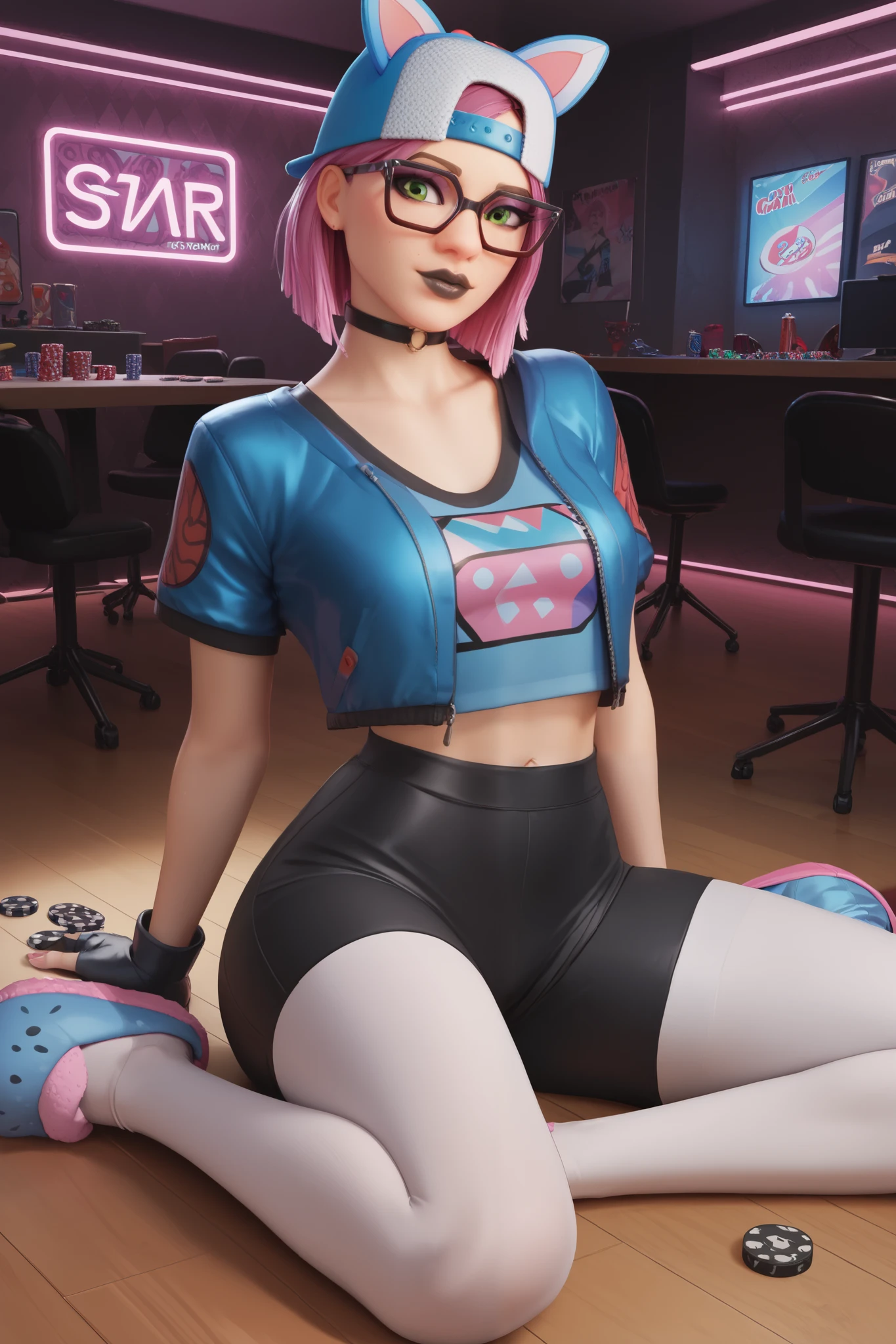 Gaming Zone Lynx blue with Black sexy latex skirt, cumm