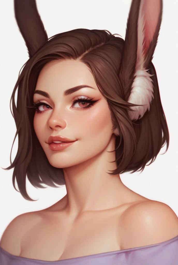 a cute anime bunny girl with wide hips, curvy figure, sexy pose, cheerful expression, hyper-realistic, detailed facial features, detailed skin texture, detailed clothing, beautiful detailed eyes, beautiful detailed lips, extremely detailed face, long eyelashes, cinematic lighting, digital painting, photorealistic, masterpiece, 8k, best quality