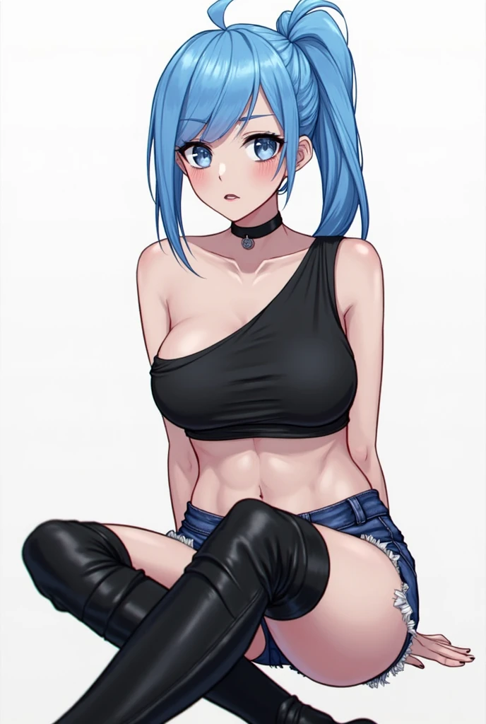 8K,Ultra Detail,ultra-quality,super precision,The ultimate master piece,No extra arms,not enough extra legs,No extra fingers,large full breasts,girl with a cheeky expression,gals,Twin tail,Tube Top,Leopard print coat,jeans(Short),knee high socks,long boots,licking LOLIP candy,