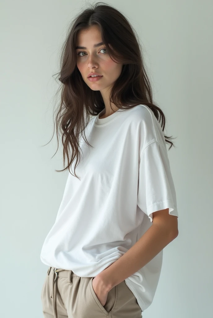 Girl wearing only white t shirt