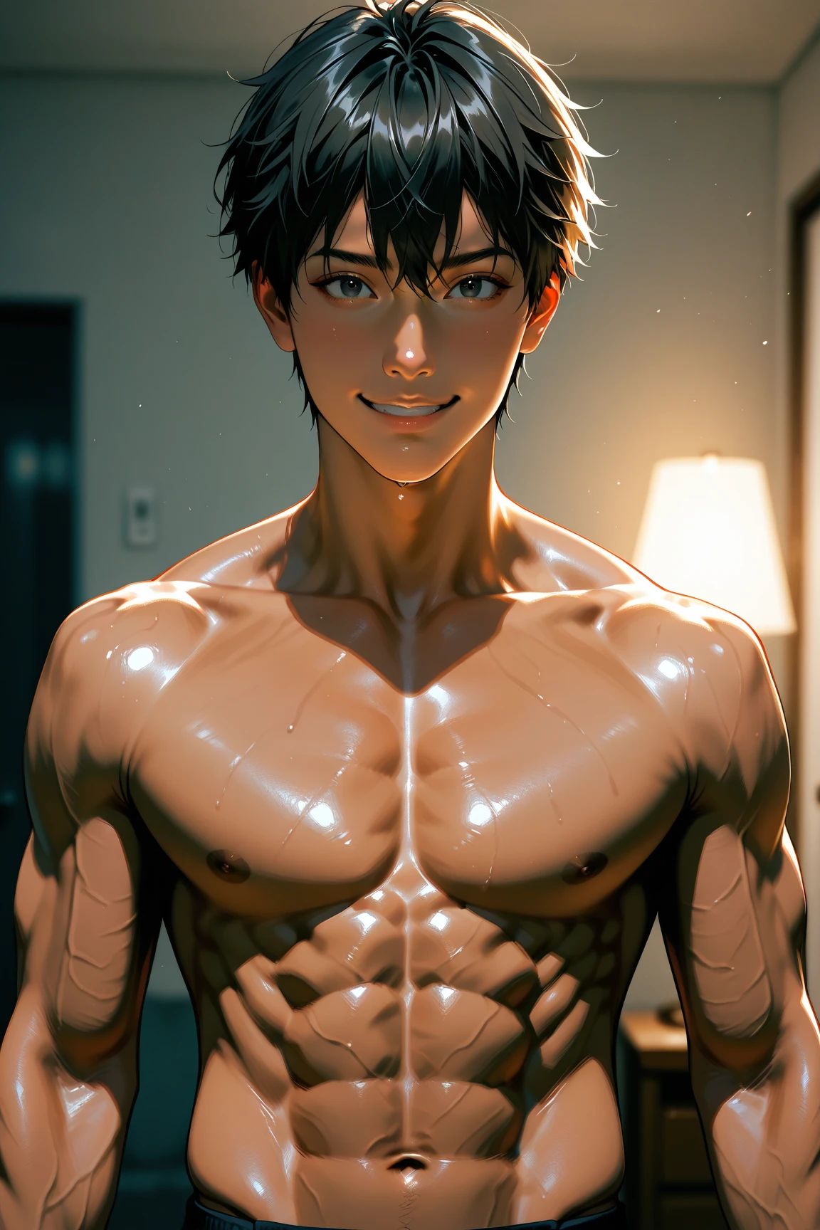 Generates the character Light Yagami from Death Note animated without a shirt