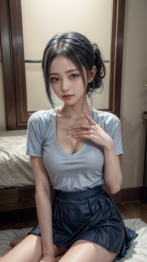 (Photorealistic:1.8, highest quality:1.8,8K masterpiece:1.8,High resolution,Mastepiece:1.8,RAW Photos,Cinematic lighting),No split screen、morning、Cafe、（1 female college student:1.5)、(Soryu Asuka Langley)、Photo from below、
（Completely naked、choker、Medium chest、White Shirt、Tight micro short denim、Wide open chest、Beautiful thighs、Plump nipples）、
Twin tails、(Beautiful, shining red, blue, white, brown and silver hair:1.5)、Sparkling Blue Eyes、
greet、Smile