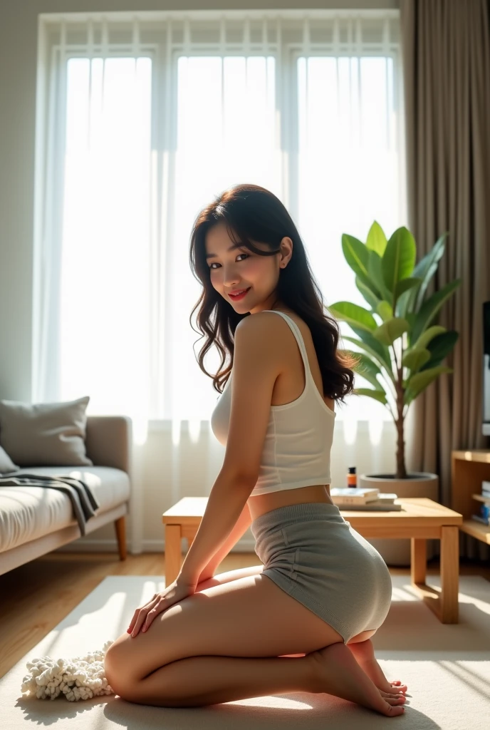 (nsfw 1.5),(masterpiece:1.3), (8K, Realistic, RAW Photos, Highest quality:1.4), (1 female), (stick out butt:1.3), (show your butt hole:1.8), ((crawling position on their hands and knees)),(Photorealistic)、Long Hair、Shiny Hair、(negligee)、Shy smile、Modern Japanese style room、Glossy skin、Small panties、Realistic skin texture、Functional、(Subtle details:1.4)、(PhotorealSite:1.4), (Spread your legs)、Feeling facial expression,(Perfect Anatomy), (Vulgar), ((Sweat gushing out)),