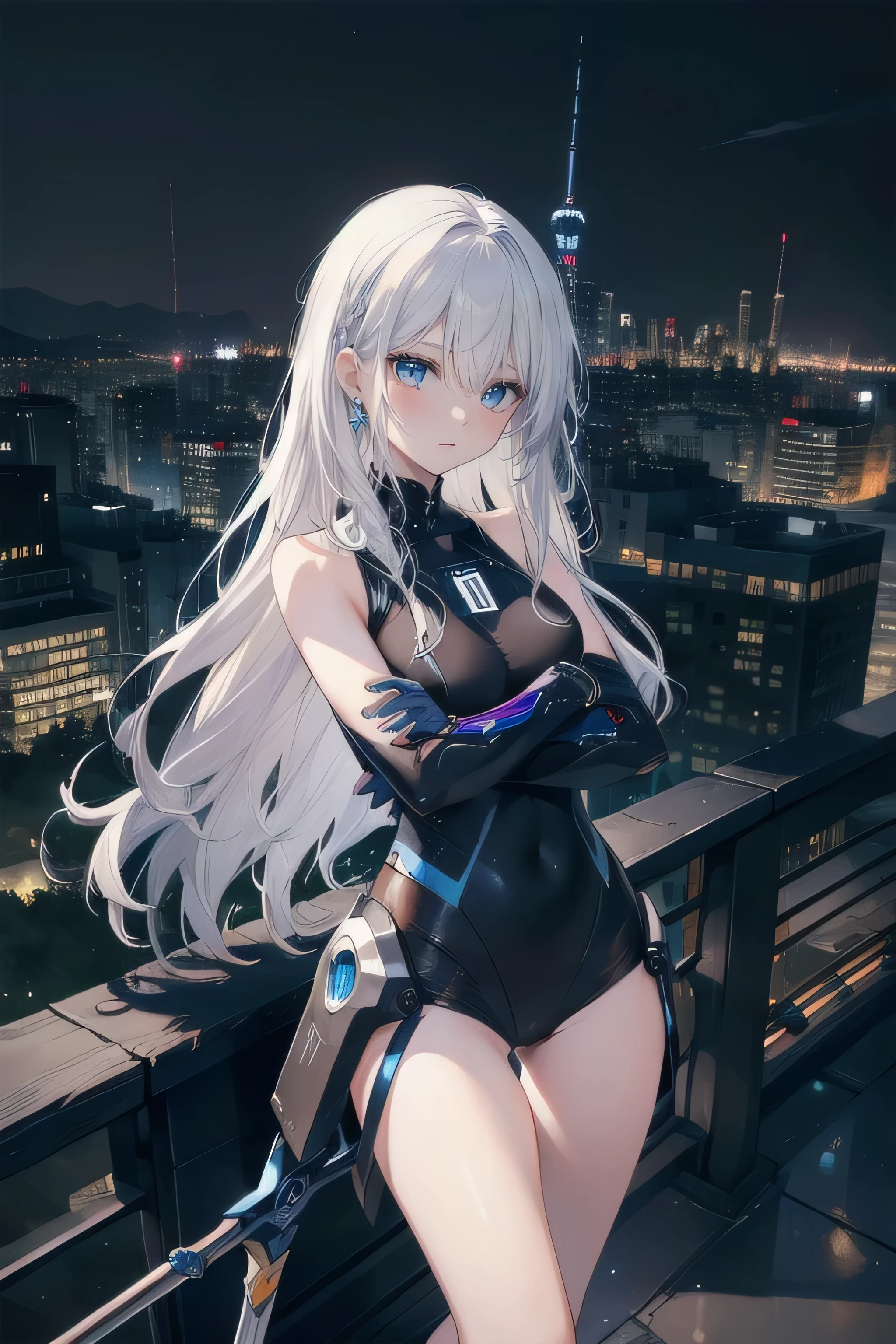 best quality, masterpiece, highres,
1girl, Detailed face, (Upper body:1.6), Cyber cities, mountains and rivers, night, firefly lights, Realistic, rich in detail, (White down:1.2), (beautiful body:1.4),