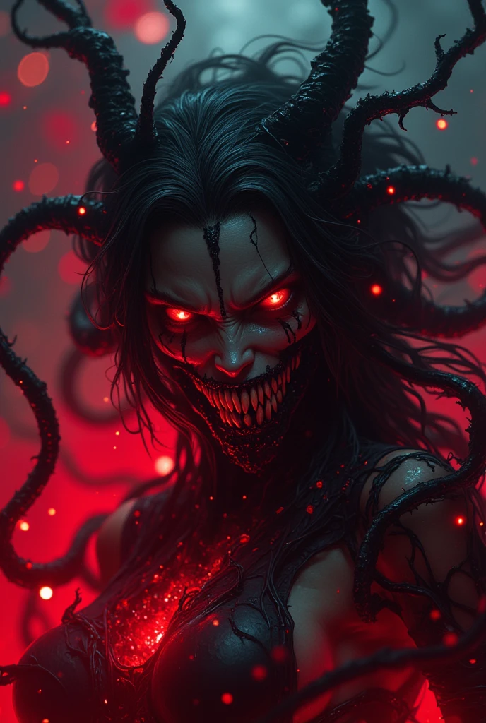 megan fox as a vampiric muscular red carnage, (mouth wide open with tongue out:1.25), (red carnage anatomic muscular bio-mecha muscle suit:1.25), (body totally covered in muscles, veins, tendons), (perfect muscular anatomy), (beautiful girl face:1.45),