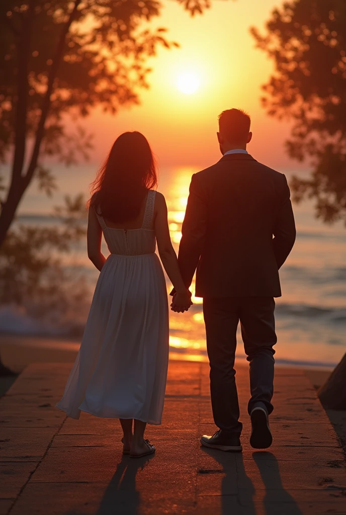 Couple silhouette oil painting 