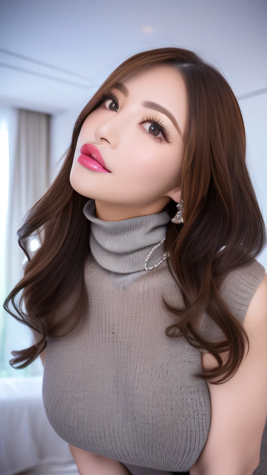 ( Cowboy Shooting 、 Top Quality 、8k、 Award-winning work 、 Ultra High Definition )、 beautiful woman under a hoodie、( I am showing off my perfect body in a virgin killer sweater , Sexy Breasts:1.1)、 Beautiful shiny lips , Shine Glitter Lip Gloss、Focus on erotic lips、Focus on sexy lips、 feminine glamorous body standing on the floor , ( virgin killer sweaters :1.3),(( Grey turtleneck sleeveless dress 、 G cup bust 、 chest tank top visible from the side ,Perfect big 、( big-faced blonde:1.1)、 Brilliant Colored Contact Lenses 、 Perfect Gal Makeup、 Shine 、 Sexy Lips in Duck Mouth 、Shine Glitter Lip Gloss、Metallic lips、( Heavy makeup for women with five fingers :1.2)、( Dark Brown Beige Ice Cream Reference to Show Your Perfect Body :1.1)、 beautiful bright eyeshadow 、 dark makeup 、( big breasts:1.2)、 Very Long Wavy Hair 、(Romantic affection:1.1)、 、( Many women emphasize their body lines ....:1.1)、( strongly blurry 、 Vividly express the pond in a luxury hotel at night :1.1)、( strongly blurry background:1.1)、 English language 、 ultra hd hair、( Ultra High Definition perfect beautiful teeth:1.1)、 Ultra High Definitionの美しい顔 、 ultra hd hair、 crystal clear bang 、ウルトラHD Shine目、Shining Ultra High Definition beautiful skin 、 Ultra High Definition glossy lips 、 Includes Harry Winston necklace