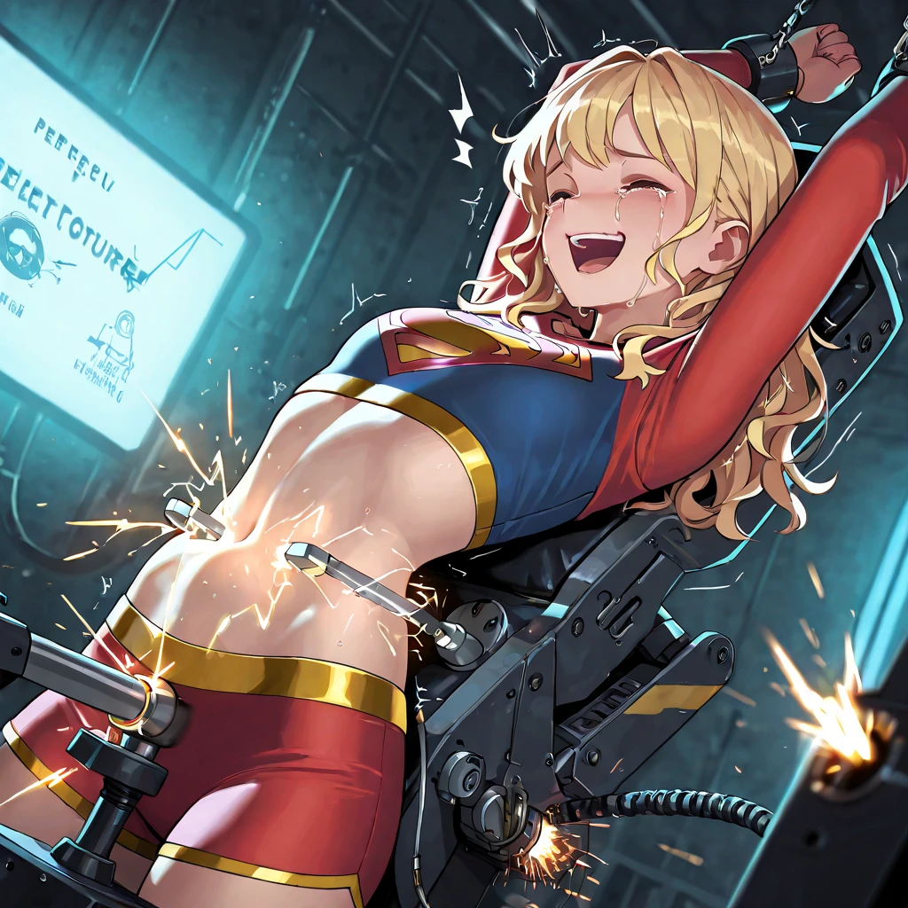 Absurd resolution, high resolution, (masterpiece:1.4), ultra-detailed, 1girl, wide-angle lens distortion, shy, sitting, sexual invite expression, in the glass room, thighs, hand between legs, have to pee, leg together, cute, one eye closed, heavy breathing, leaning forward, captain marvel, twintail hari bun