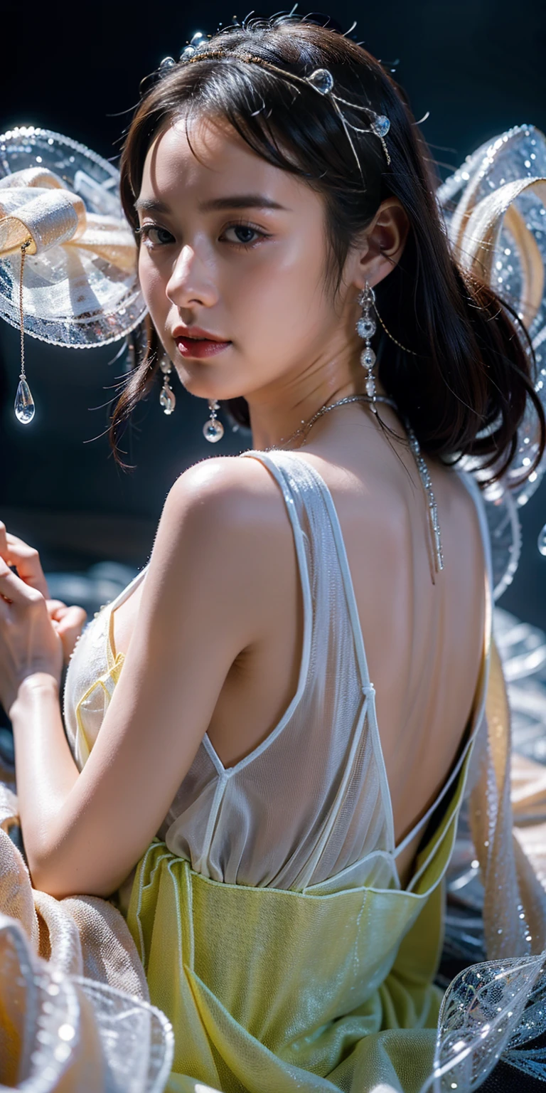 from side, hip up,((addielyn)), side pose, Random posture, night time,  (An extremely delicate and beautiful work), (masterpiece), 1girl, streetwear, highly detailed, ponytail contorted, charming expression, beautiful and clear eyes, blue eye pupil, delicate pearl necklace, delicate earrings, simple blurred background, extreme detail description, beautiful, charming, ultra-fine painting, delicate face, delicate figure, Fine collarbones, lovely lips, soft behind, mix4,(8k, RAW photo, best quality, masterpiece:1.2), (realistic, photo-realistic:1.37),1girl,cute,cityscape, night, rain, wet, professional lighting, photon mapping, radiosity, physically-based rendering, above waist,