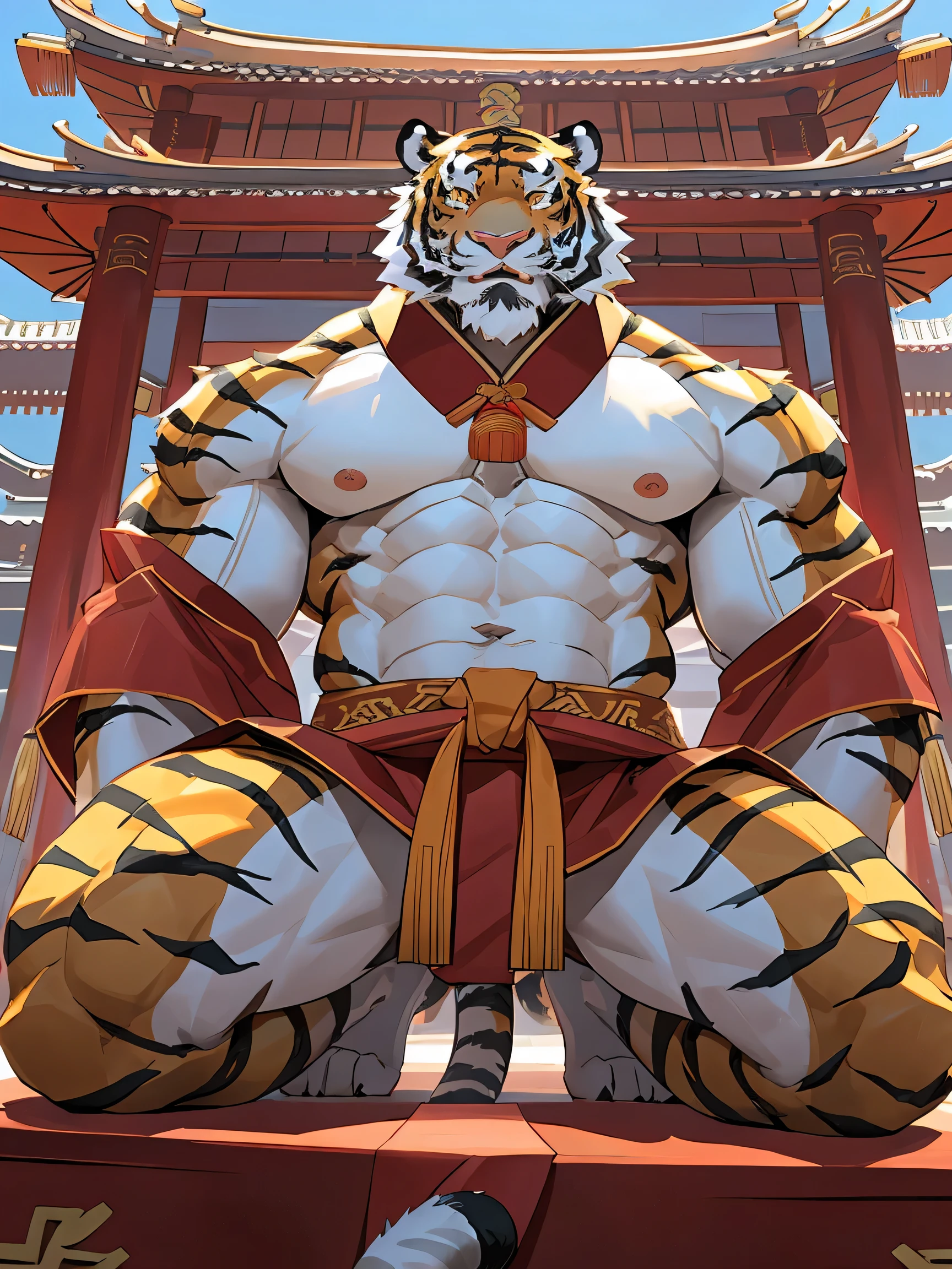 A white tiger,bathhouse,Meat balls,touch,detailed detail