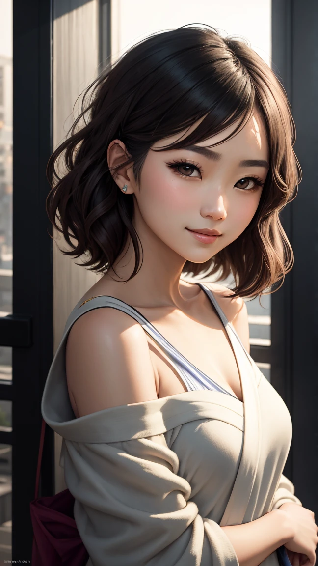 RAW, sharp focus, delicate, beautiful composition, best quality, (realistic), high quality, ultra detailed, (Real picture), (realistic skin), (intricate details), (detailed skin:1.3), (perfect glossy shiny skins:0.6), (beautiful eyes), round eyes, pretty face, Blushing face, glossy lips, [:(detailed face:1.2):0.2], shiny eyes, , instagram, (kpop idol, korean mixed), a face of perfect proportion,  realistic humid skin, 8k uhd, dslr, high quality, film grain:1.3, photorealistic, , best quality, 1girl, large breasts, day, beach, coconut tree, ocean wave, bright, blur background, bokeh, outdoor, (lace-trimmed dress, sleeveless dress:1.5), (parted bangs, shorthair, 1girl eyes looking at viewer: 1.85), gorgeous, beautiful detailed sky, (dynamic pose:0.8), (upper body:0.8), soft lighting, wind, shiny skin, pureerosface_v1,  <lora:AVID-eimi:0.75>